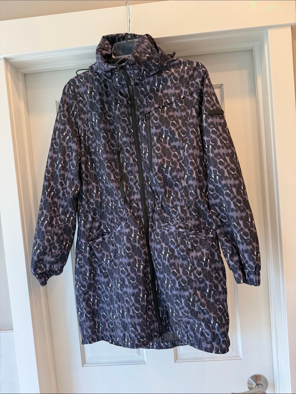 Lucky Brand Women's Leopard Print Parka Jacket in Black and Gray